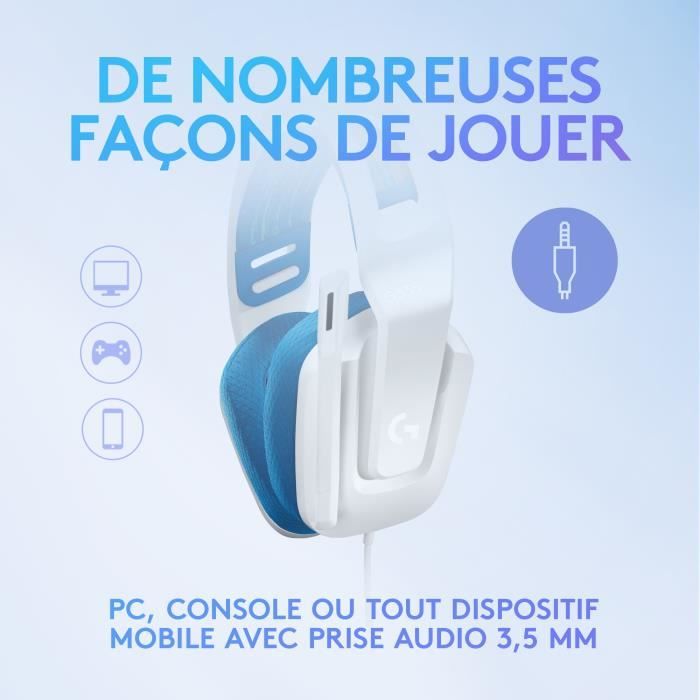 GAMING Headphones - Lightweight - LOGITECH G - G335 WIRED - WHITE - Discord Certified