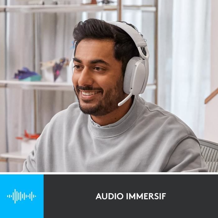 Logitech - Lightweight Wireless Listening Helmet with background micro anti -noise - Vibe 100 - White area
