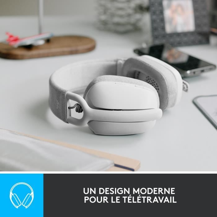 Logitech - Lightweight Wireless Listening Helmet with background micro anti -noise - Vibe 100 - White area