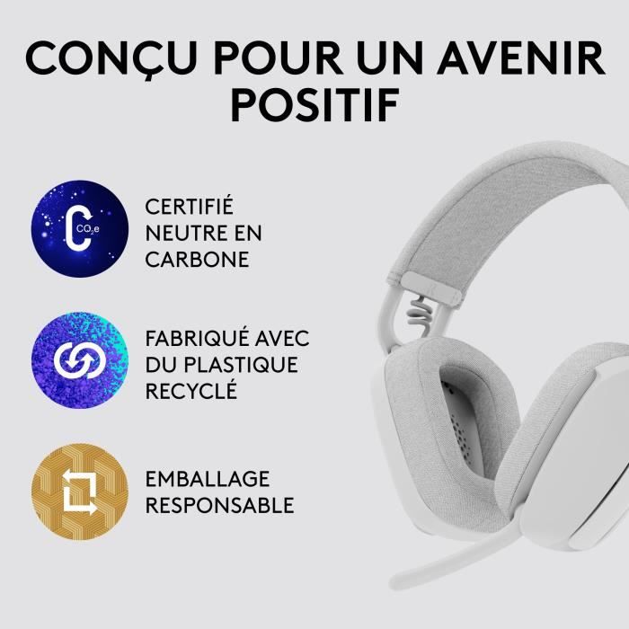 Logitech - Lightweight Wireless Listening Helmet with background micro anti -noise - Vibe 100 - White area