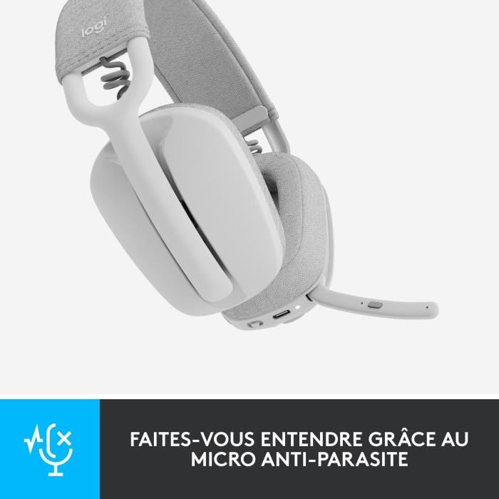 Logitech - Lightweight Wireless Listening Helmet with background micro anti -noise - Vibe 100 - White area