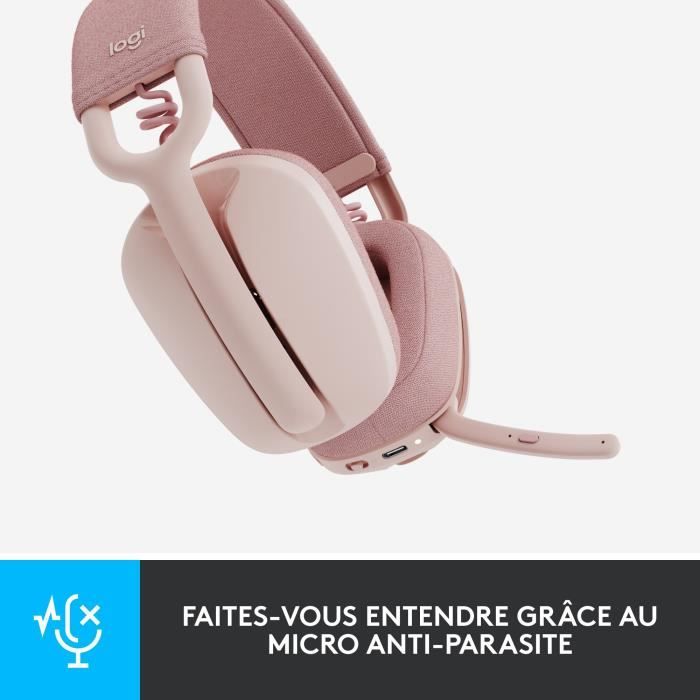Logitech - Lightweight Wireless Listening Helmet with background micro anti -noise - Vibe 100 - Rose zone - pink
