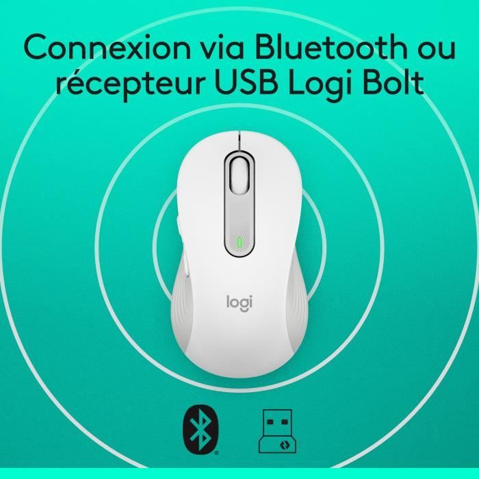 Logitech Signature M650 L Wireless Mouse - Silent Large Size, Bluetooth, Programmable Buttons - White