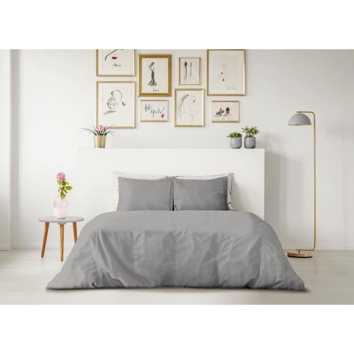 LOVELY HOME DUVET SET - 240x260 cm - 100% COTTON - LIGHT GRAY