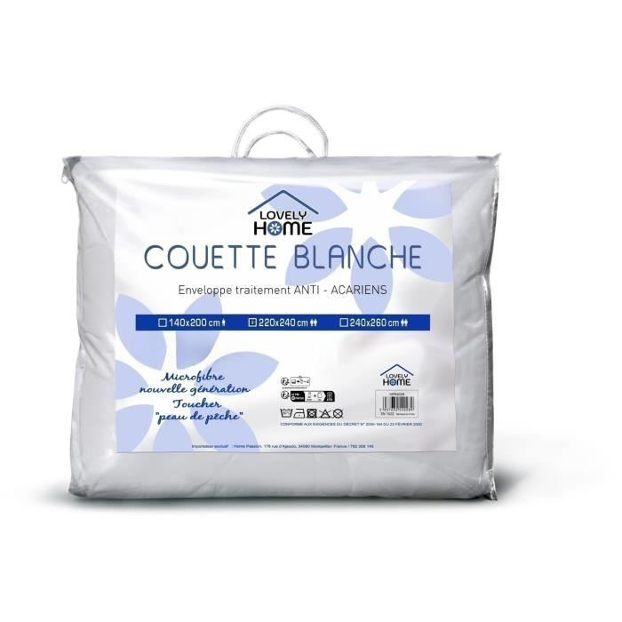 Duvet 140 x 200 cm - LOVELY HOME - Lightweight - 280 g/m² - Anti-dust mite - 1 person - White
