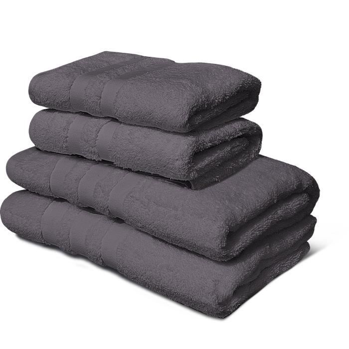 Set of 4 towels - LOVELY HOME - 2 towels 50 x 100 cm + 2 shower towels 70 x 140 cm - Anthracite gray