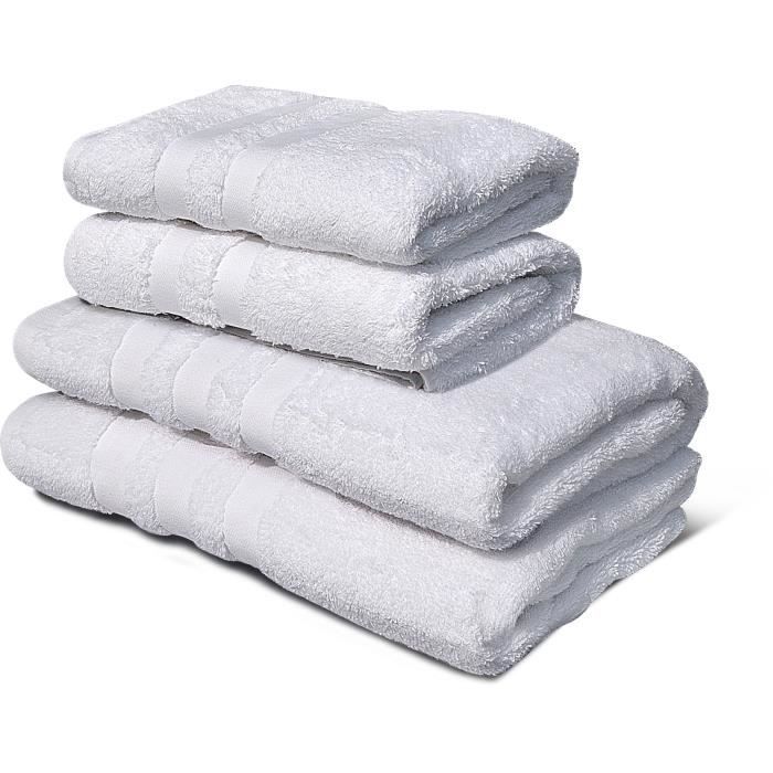 LOVELY HOME Set of 2 towels + 2 shower sheets 100% cotton - 50x100 cm / 70x140 cm - White