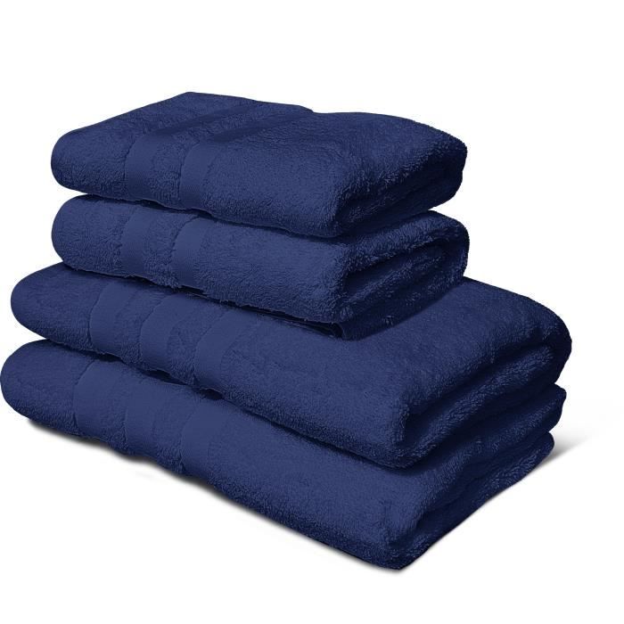 Set of 4 towels - LOVELY HOME - 2 towels 50 x 100 cm + 2 shower towels 70 x 140 cm - Navy blue