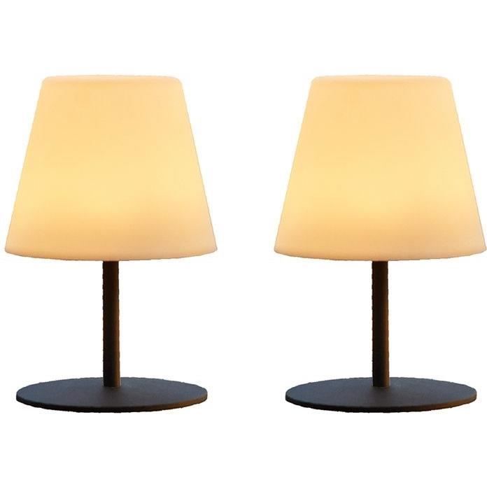 Pack of 2 Wireless Table Lamps - LUMISKY - TWINS - H16 cm - Grey steel base - Warm white and white LED
