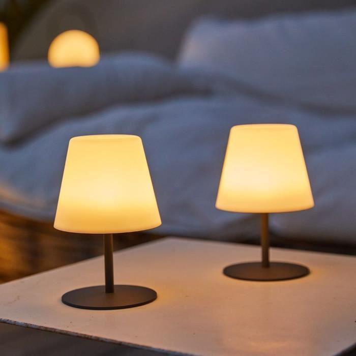 Pack of 2 Wireless Table Lamps - LUMISKY - TWINS - H16 cm - Grey steel base - Warm white and white LED