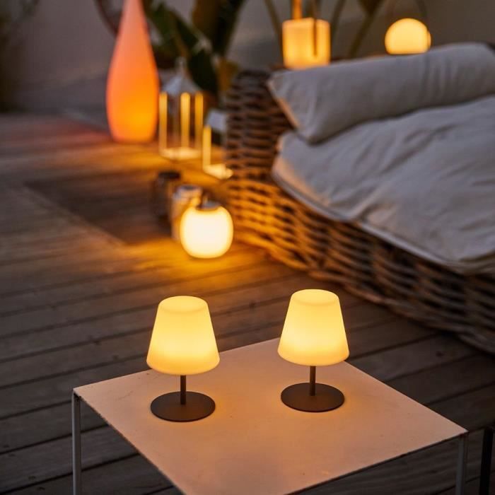 Pack of 2 Wireless Table Lamps - LUMISKY - TWINS - H16 cm - Grey steel base - Warm white and white LED