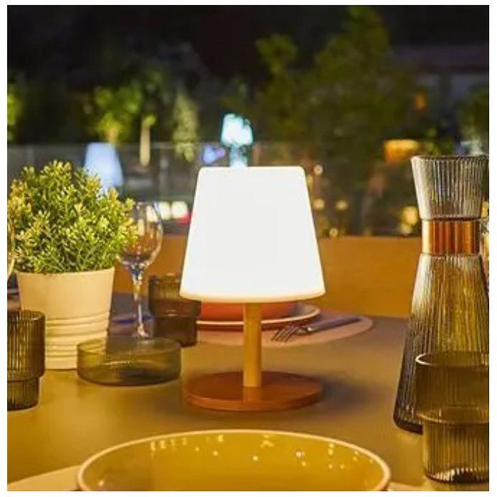 Solar and rechargeable table lamp - LUMISKY - STANDY MINI WOOD SOLAR - H25 cm - Warm white and dimmable white LED