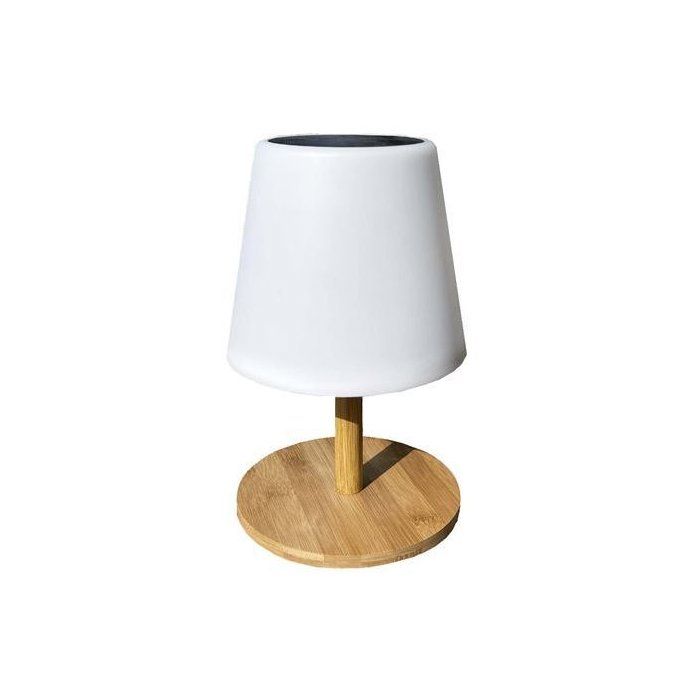 Solar and rechargeable table lamp - LUMISKY - STANDY MINI WOOD SOLAR - H25 cm - Warm white and dimmable white LED