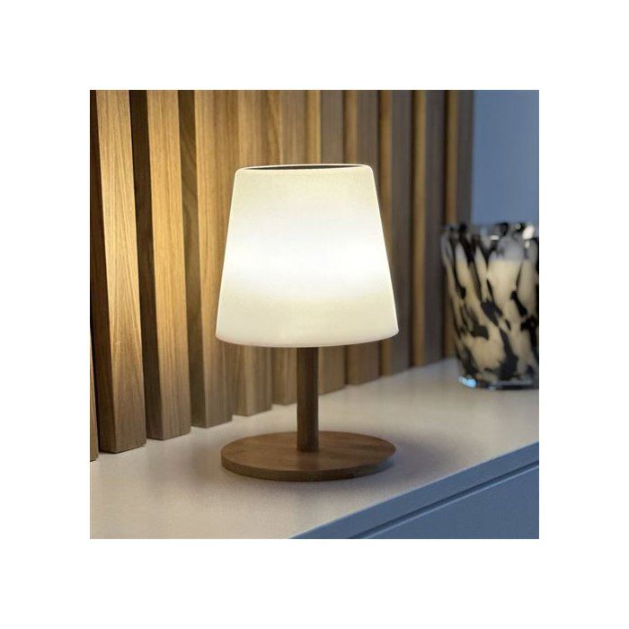 Solar and rechargeable table lamp - LUMISKY - STANDY MINI WOOD SOLAR - H25 cm - Warm white and dimmable white LED