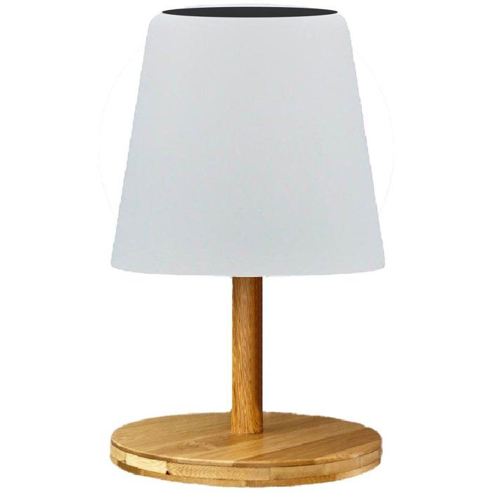 Solar and rechargeable table lamp - LUMISKY - STANDY MINI WOOD SOLAR - H25 cm - Warm white and dimmable white LED