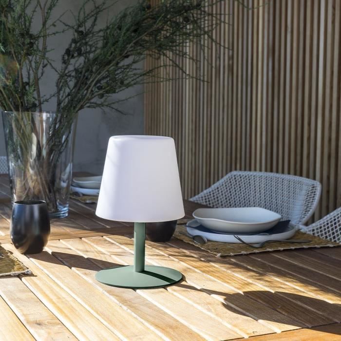 Cordless table lamp - LUMISKY - STANDY MINI Olive - H25 cm - Olive green steel base - Warm white and white LED