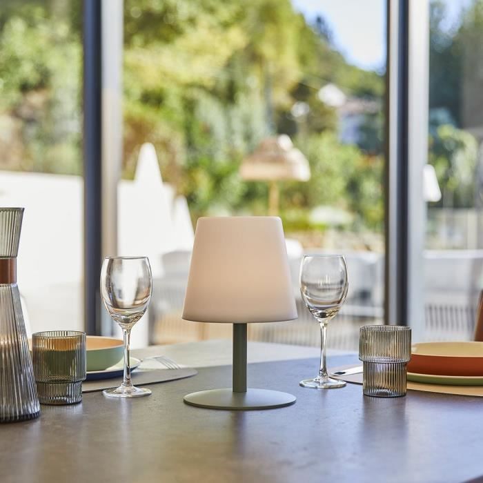 Cordless table lamp - LUMISKY - STANDY MINI Olive - H25 cm - Olive green steel base - Warm white and white LED