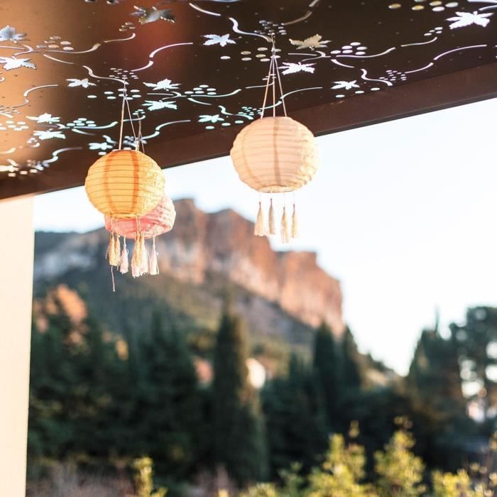 Set of 3 solar lanterns - LUMISKY - SHANGRI LA - H20 cm - Pink, cream and orange - Warm white LED