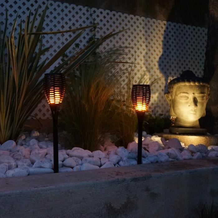 LUMI GARDEN Set of 2 Maity Sun mini solar torches - Flame effect - LED - H 70 cm - Warm white