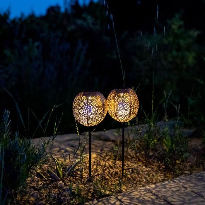 Set of 2 solar beacons to plant - LUMISKY - AGADIR - H45 cm - Oriental style - Warm white LED