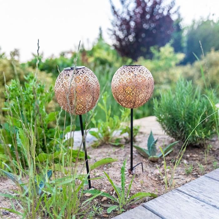 Set of 2 solar beacons to plant - LUMISKY - AGADIR - H45 cm - Oriental style - Warm white LED