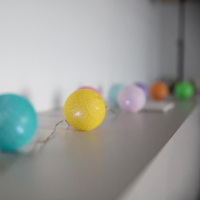 Solar light garland - LUMISKY - MIMY COLORS SOLAR - 3.80 m - Cotton balls - 10 bulbs - Warm white LED