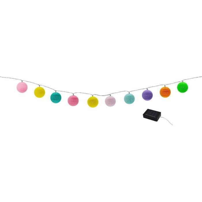 Solar light garland - LUMISKY - MIMY COLORS SOLAR - 3.80 m - Cotton balls - 10 bulbs - Warm white LED