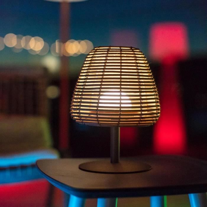 Cordless table lamp - LUMISKY - BOHEME - H25 cm - Natural rattan - Warm white and white LED