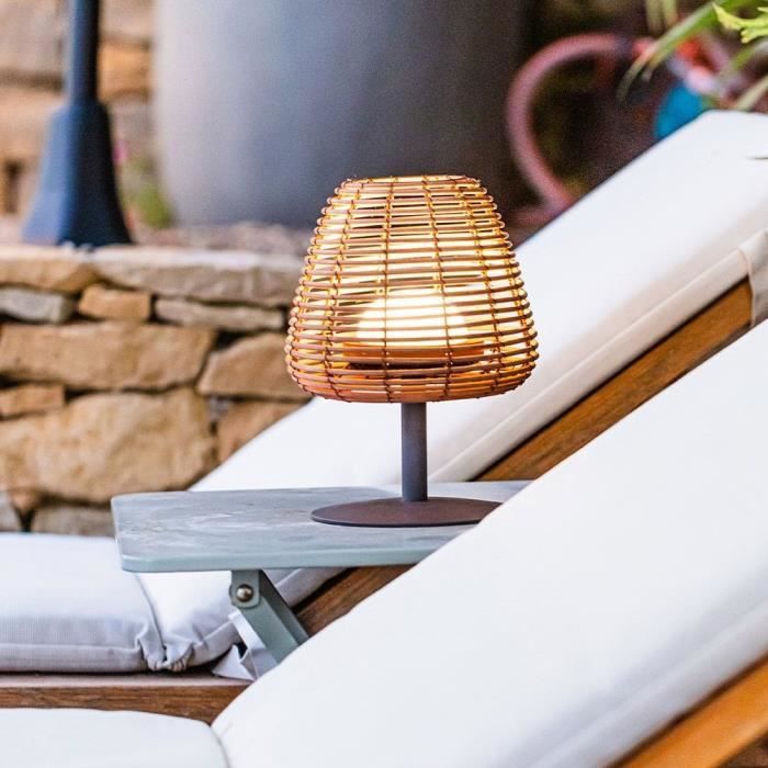 Cordless table lamp - LUMISKY - BOHEME - H25 cm - Natural rattan - Warm white and white LED