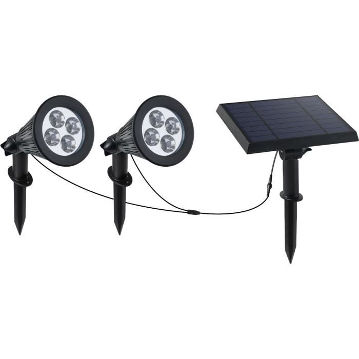Double solar spotlight connected with remote solar panel 2 in 1 to prick or to fix powerful lighting white LED dimmable FAMILY SPIKY