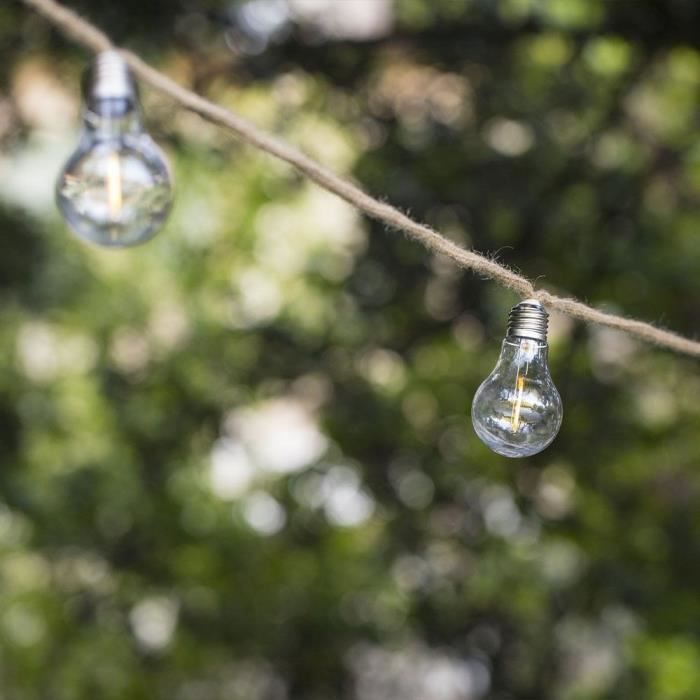 Solar light garland - LUMISKY - FANTASY CORD SOLAR - 7.50 m - Rope 10 transparent bulbs - Warm white LED