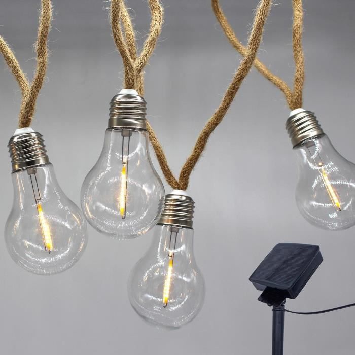 Solar light garland - LUMISKY - FANTASY CORD SOLAR - 7.50 m - Rope 10 transparent bulbs - Warm white LED