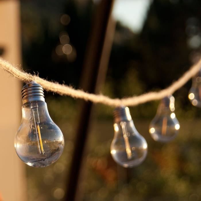 Solar light garland - LUMISKY - FANTASY CORD SOLAR - 7.50 m - Rope 10 transparent bulbs - Warm white LED