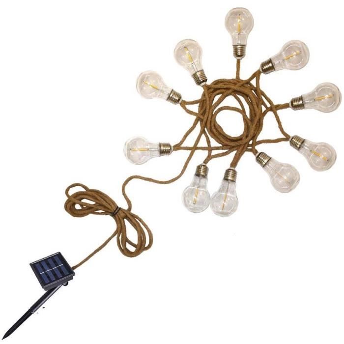 Solar light garland - LUMISKY - FANTASY CORD SOLAR - 7.50 m - Rope 10 transparent bulbs - Warm white LED