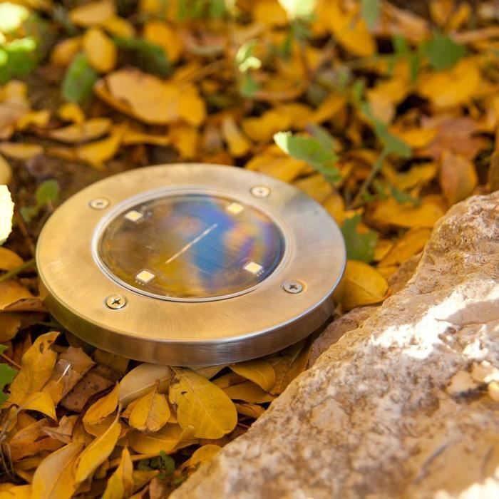 Set of 8 round stainless steel solar spotlights, recessed or spiked - LUMISKY - DECKY - cool white LED - Ø12 cm