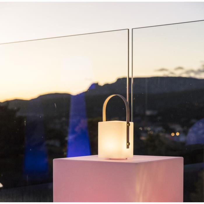 TIKY Cordless bamboo handle lantern - LED warm white / multicolor dimmable - H27cm