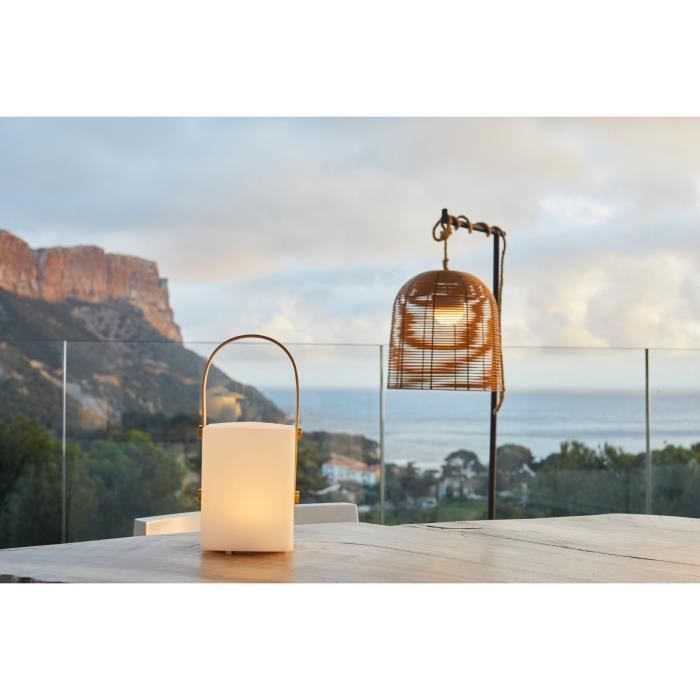 TIKY Cordless bamboo handle lantern - LED warm white / multicolor dimmable - H27cm