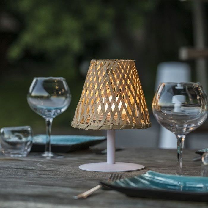 Cordless table lamp - LUMISKY - IBIZA - H26 cm - Natural bamboo - Warm white and white LED