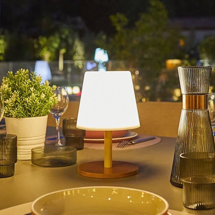 Cordless table lamp - LUMISKY - STANDY MINI WOOD - H25 cm - Natural bamboo base - Warm white and white LED