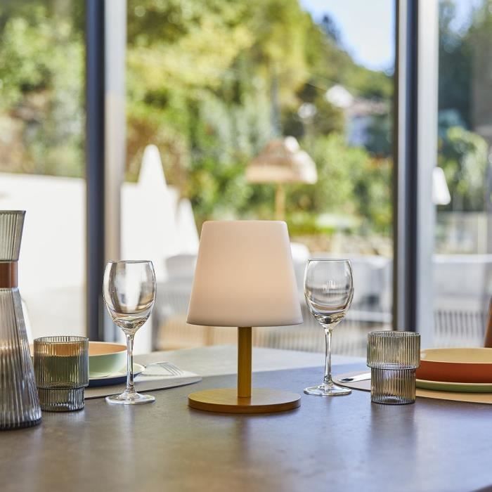 Cordless table lamp - LUMISKY - STANDY MINI WOOD - H25 cm - Natural bamboo base - Warm white and white LED
