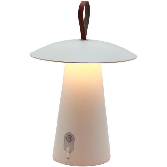 Cordless table lamp - LUMISKY - FUNGY - H29 cm - Aluminum - Leather handle - Warm white LED