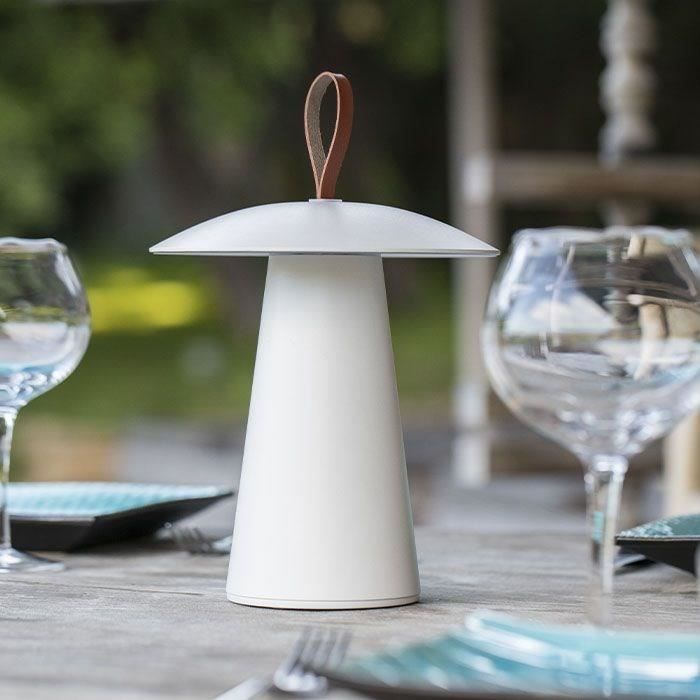 Cordless table lamp - LUMISKY - FUNGY - H29 cm - Aluminum - Leather handle - Warm white LED