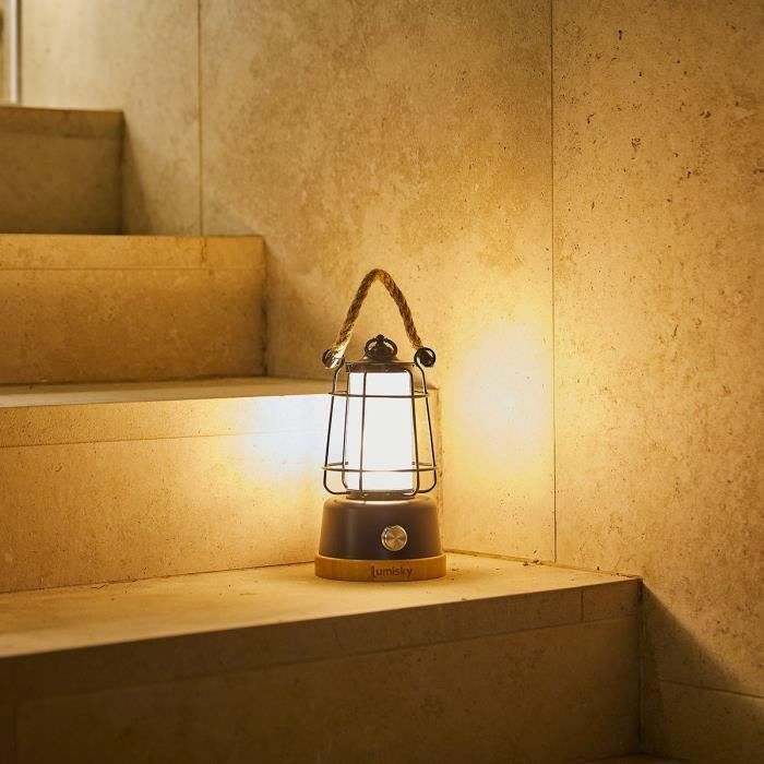 Cordless lantern - LUMISKY - WILDY - H23 cm - Rope handle - Warm white and dimmable LED