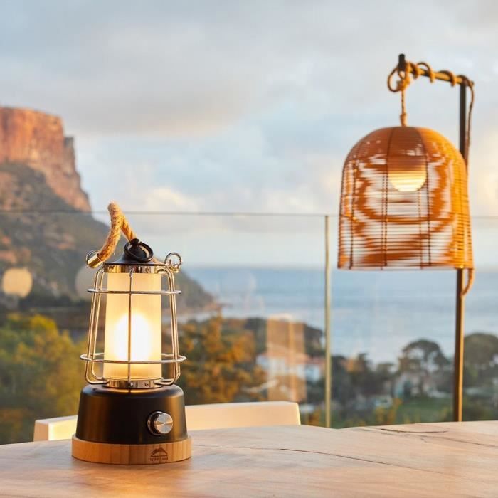 Cordless lantern - LUMISKY - WILDY - H23 cm - Rope handle - Warm white and dimmable LED