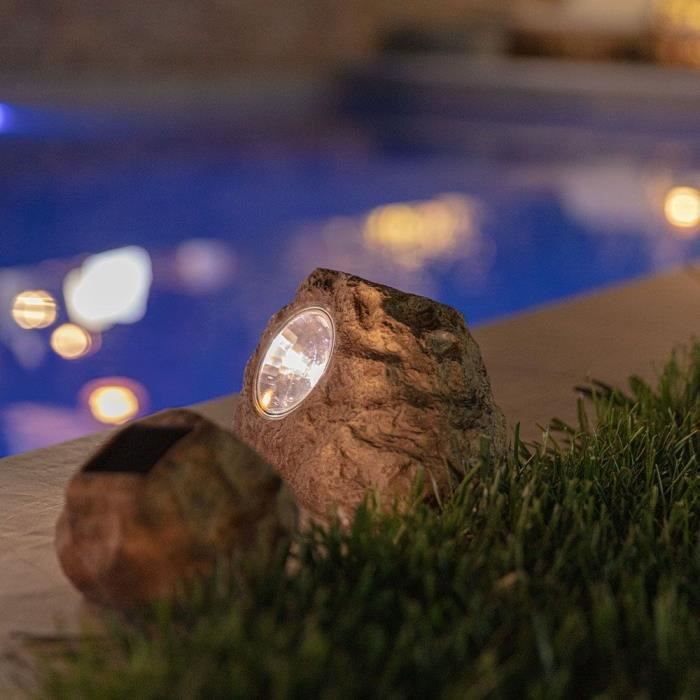 Set of 3 solar garden rocks to place - LUMISKY - ROCKY BROWN - 14 and 9 cm - Marking - White LED