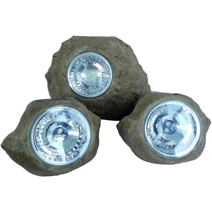 Set of 3 solar garden rocks to place - LUMISKY - ROCKY BROWN - 14 and 9 cm - Marking - White LED