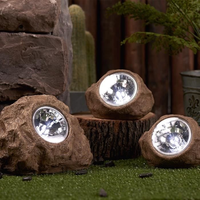 Set of 3 solar garden rocks to place - LUMISKY - ROCKY BROWN - 14 and 9 cm - Marking - White LED