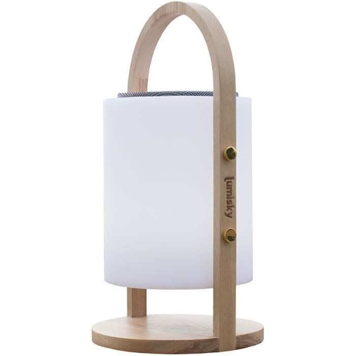 Wireless Bluetooth speaker lamp - LUMISKY - WOODY PLAY - H37 cm - Wooden handle - Dimmable white and multi-color LED