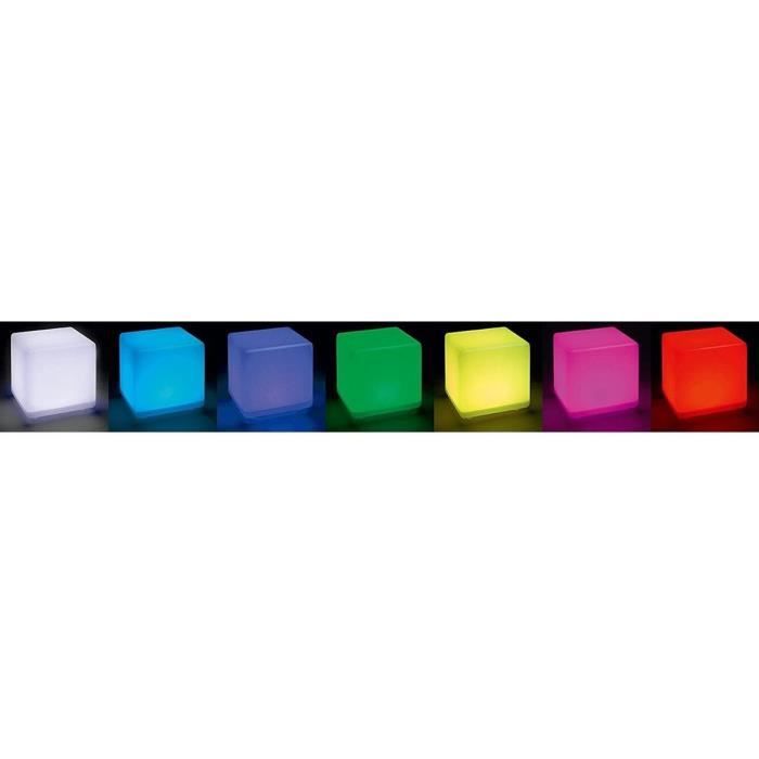 Luminous solar cube - LUMISKY - CASY - H30 cm - Coffee table stool - White and multi-color LED