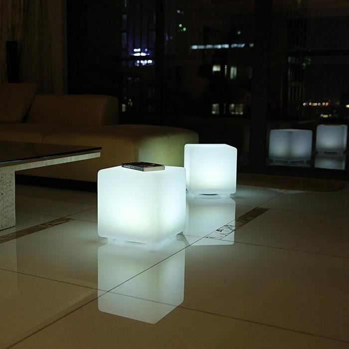 Luminous solar cube - LUMISKY - CASY - H30 cm - Coffee table stool - White and multi-color LED